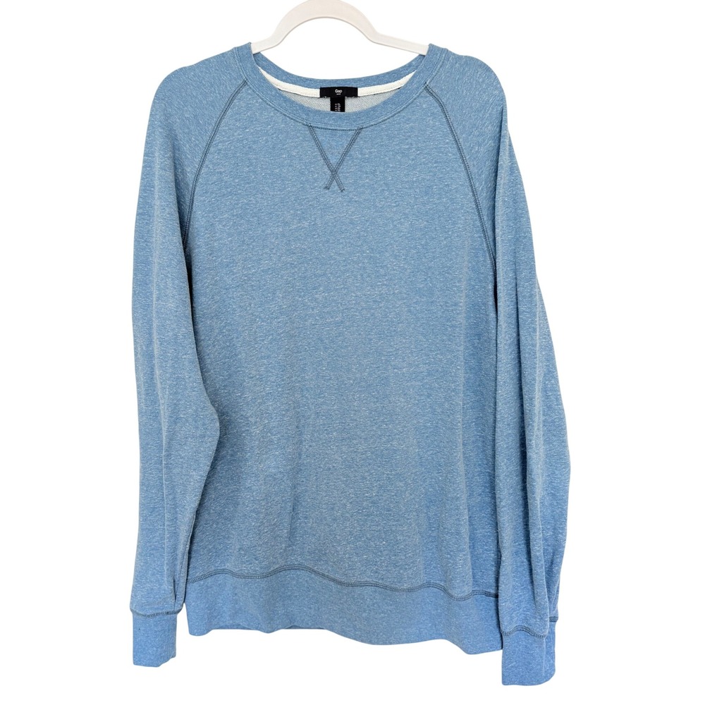 GAP Lived-In Crewneck Sweatshirt XL Blue Heathered Raglan V-Stitch Soft Grunge